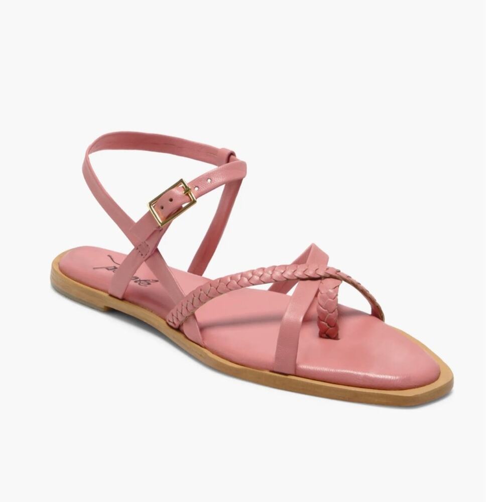 Free People Sunny Days Flat Sandal Sz 8.5 Pink Ankle Strap Adjustable Padded New
